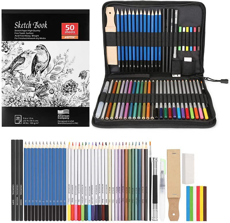 Watercolor Pencils, Professional Watercolor Pencils Set, 48 Colored Pencils with Dip Pens,Pencil Extender,Three 2B Pencils,Water Brush pen,Pencil sharpener and Zipper Case