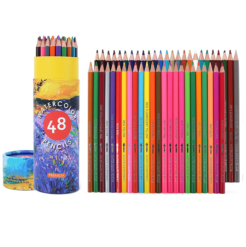 48 Watercolor Pencils, Professional Colored Pencils for Adults, kids and Coloring Book, Artist Drawing Pencils with a Water Color Brush for Blending, Sketching, Shading